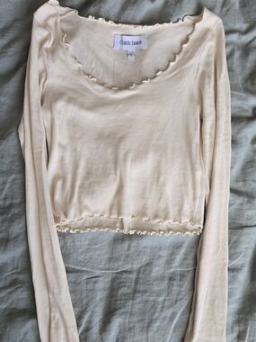 Organic Basics Light Cream Ribbed Long Sleeve Crop Top